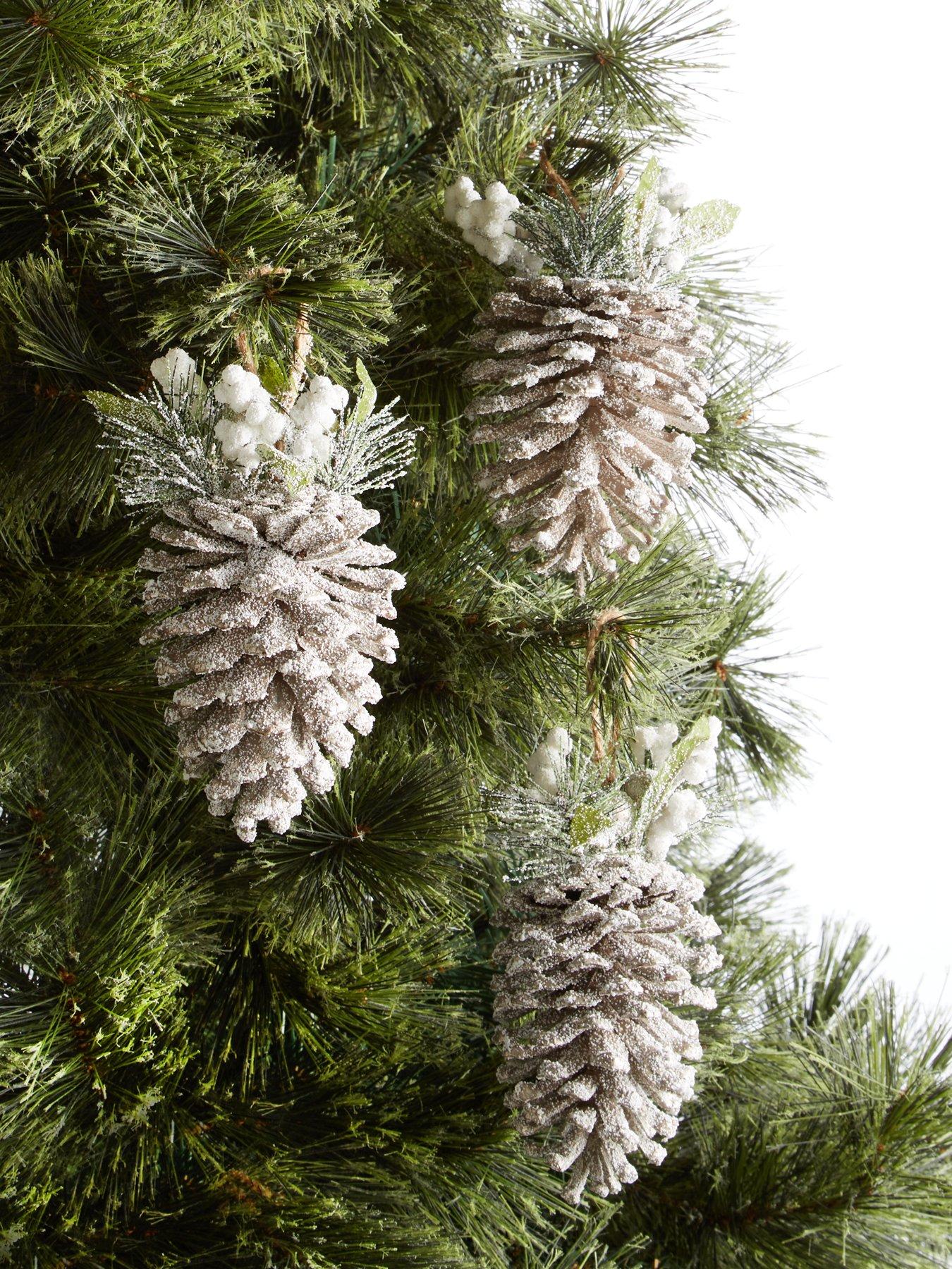 Image 1 of 4 of The Very Collection Set of 6 Frosted Pinecone Hanging Christmas Tree Ornaments