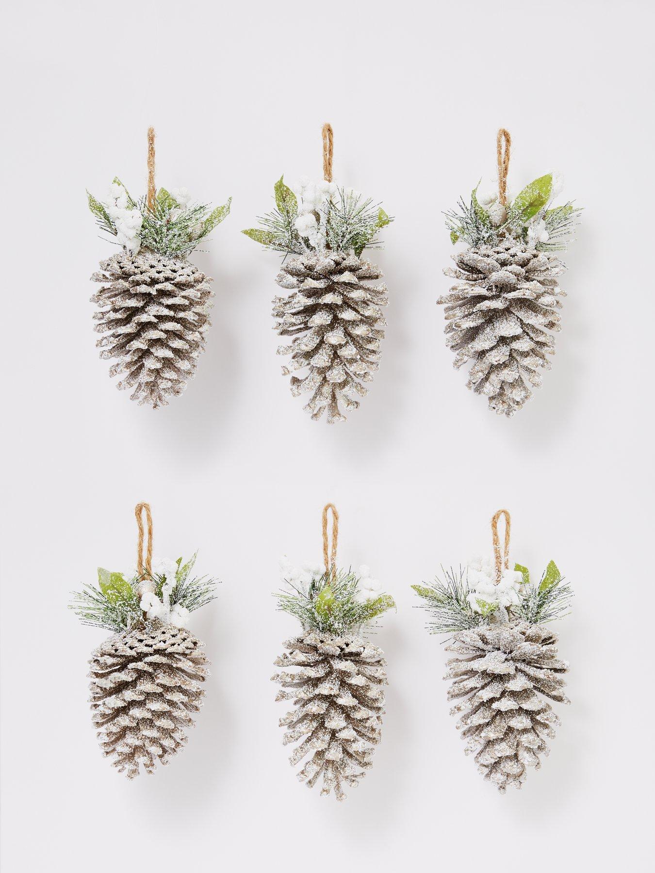 Image 2 of 4 of The Very Collection Set of 6 Frosted Pinecone Hanging Christmas Tree Ornaments