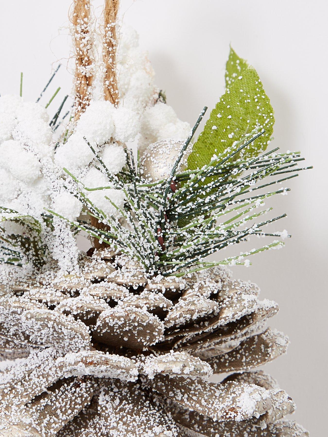 Image 4 of 4 of The Very Collection Set of 6 Frosted Pinecone Hanging Christmas Tree Ornaments