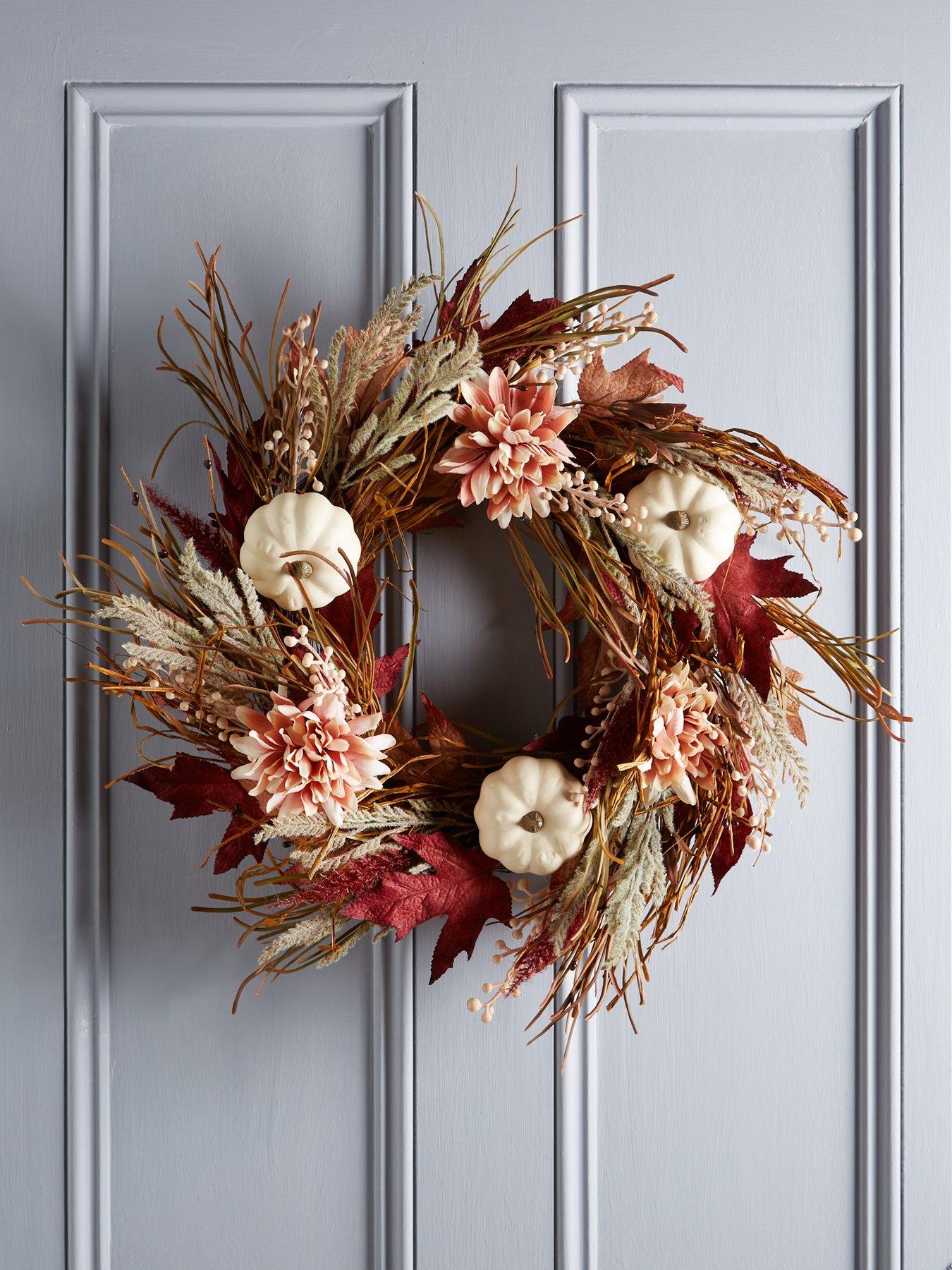 Product photograph of Very Home Autumn Wreath With Grasses And Pink Flowers - 60cm from very.co.uk