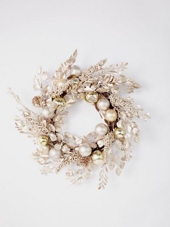 stillFront image of very-home-champagne-gold-pre-lit-christmas-wreath-60-cm