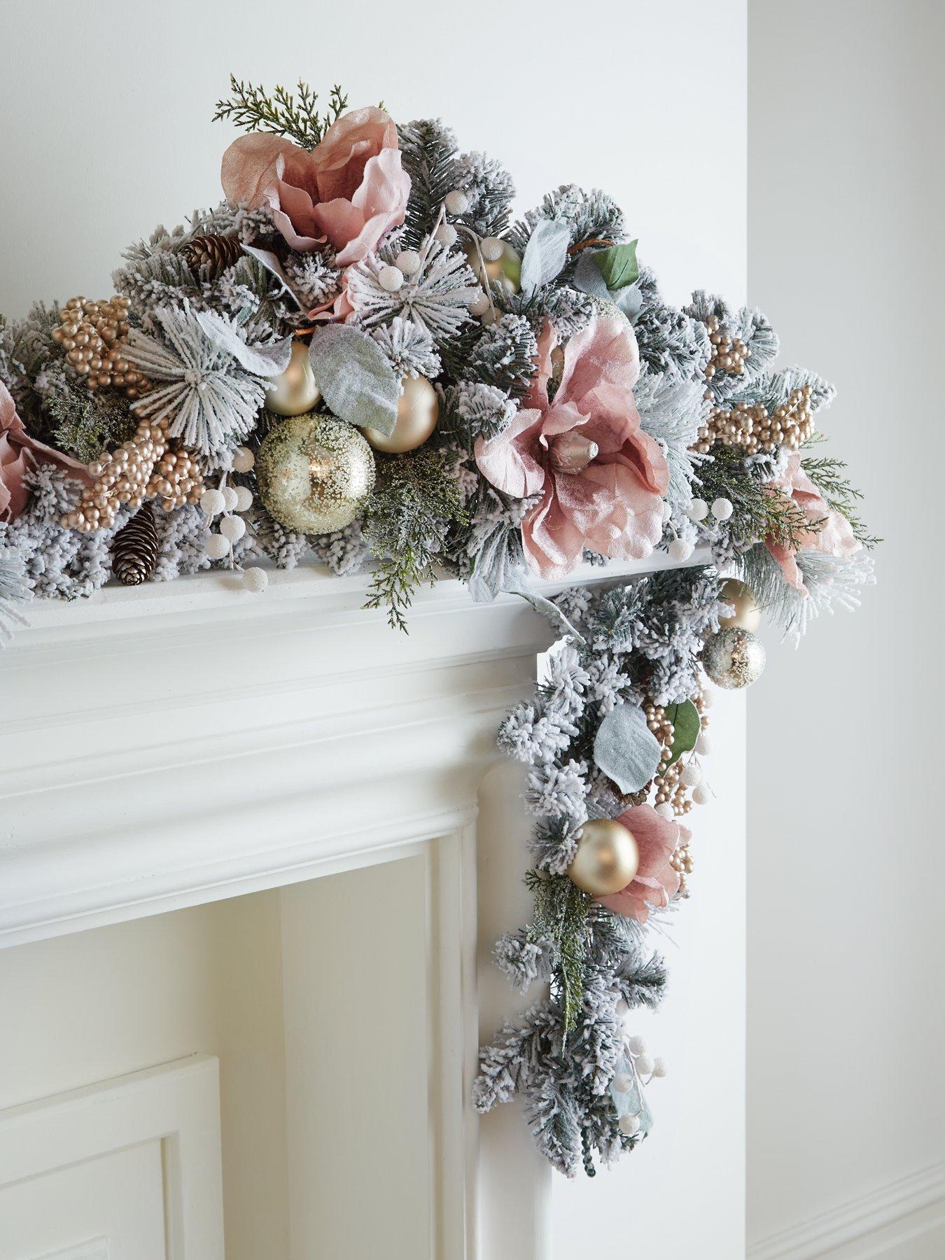 Very Home Frosted Rose Swag Christmas Garland | very.co.uk