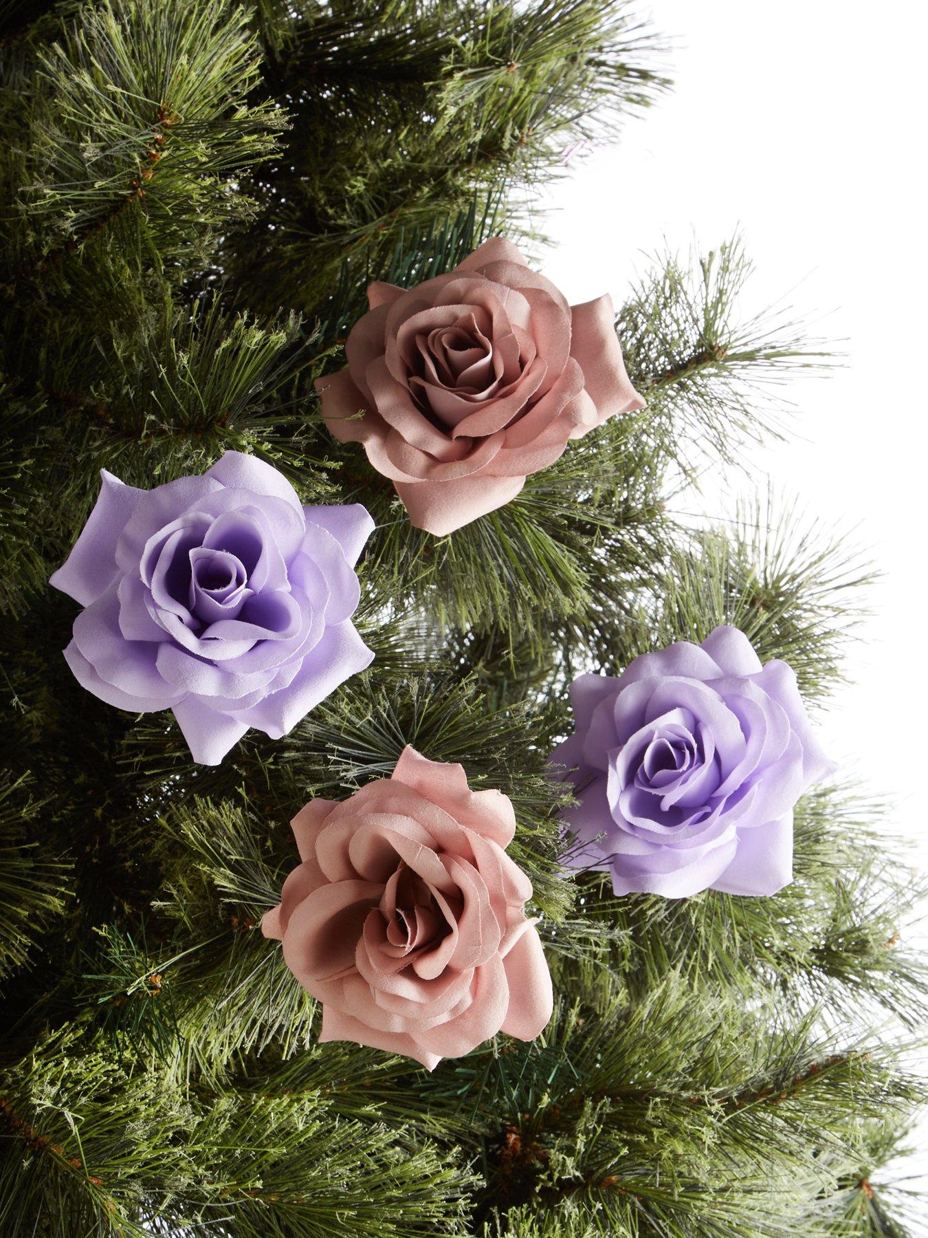 Set of 6 Pink and Lilac ClipOn Christmas Tree Roses very.co.uk