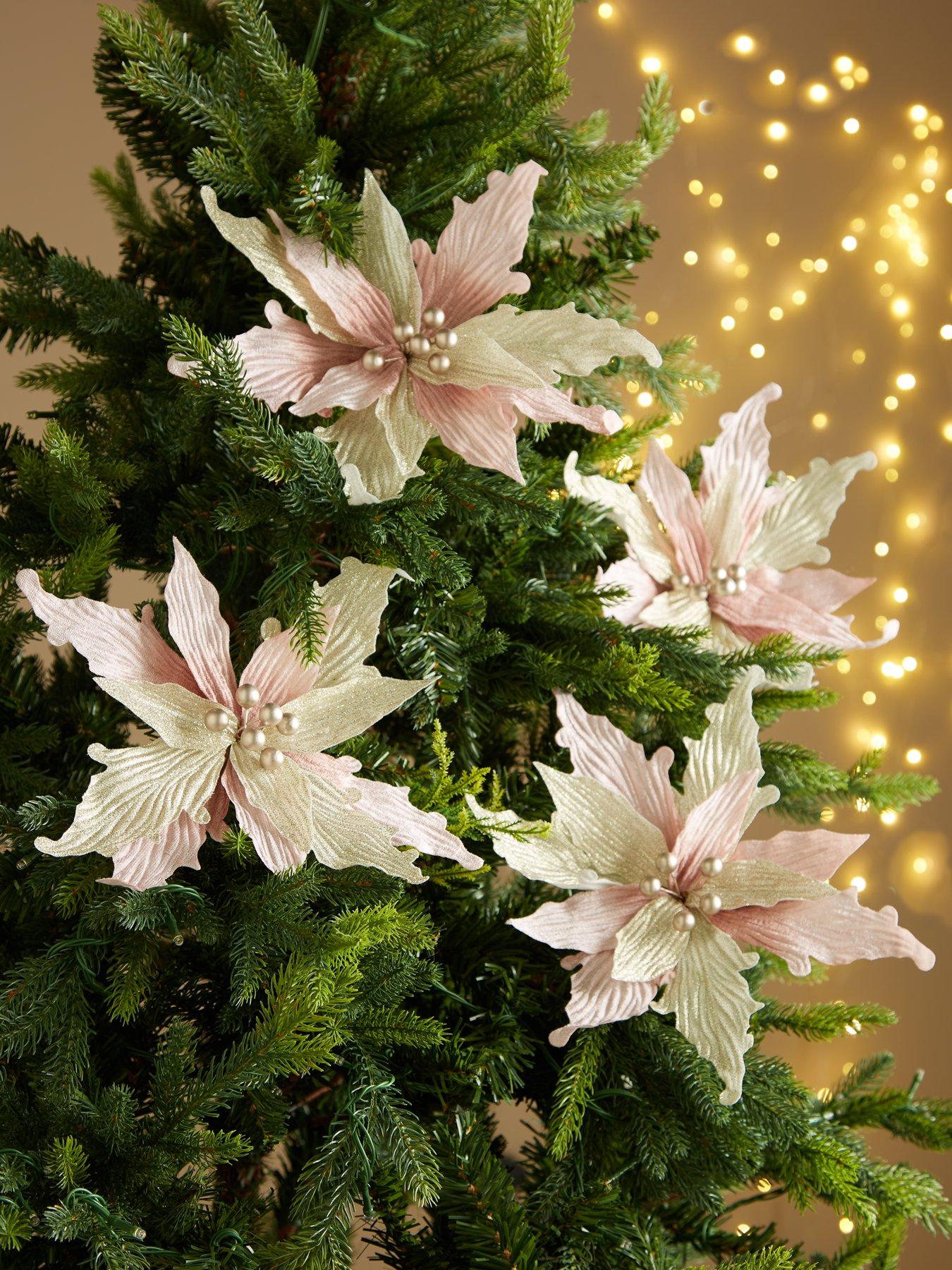 Product photograph of Very Home Set Of 4 Pink Champagne Poinsettia Tree Clips from very.co.uk