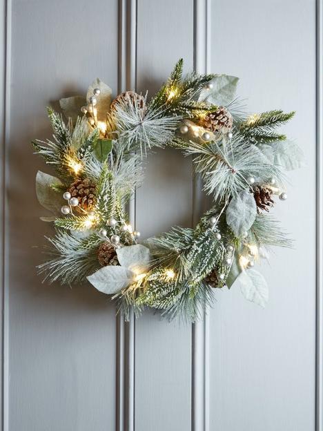 very-home-pinecones-pre-lit-christmas-wreath-45-cm