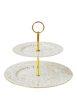 Product photograph of Bombay Duck Enchante Speckled Gold Two-tier Cake Stand from very.co.uk
