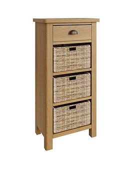 Product photograph of K-interiors Shelton Ready Assembled Solid Wood 1 Drawer 3 Basket Sideboard from very.co.uk