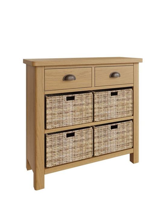 front image of k-interiors-shelton-ready-assembled-solid-wood-2-drawer-4-basket-sideboard