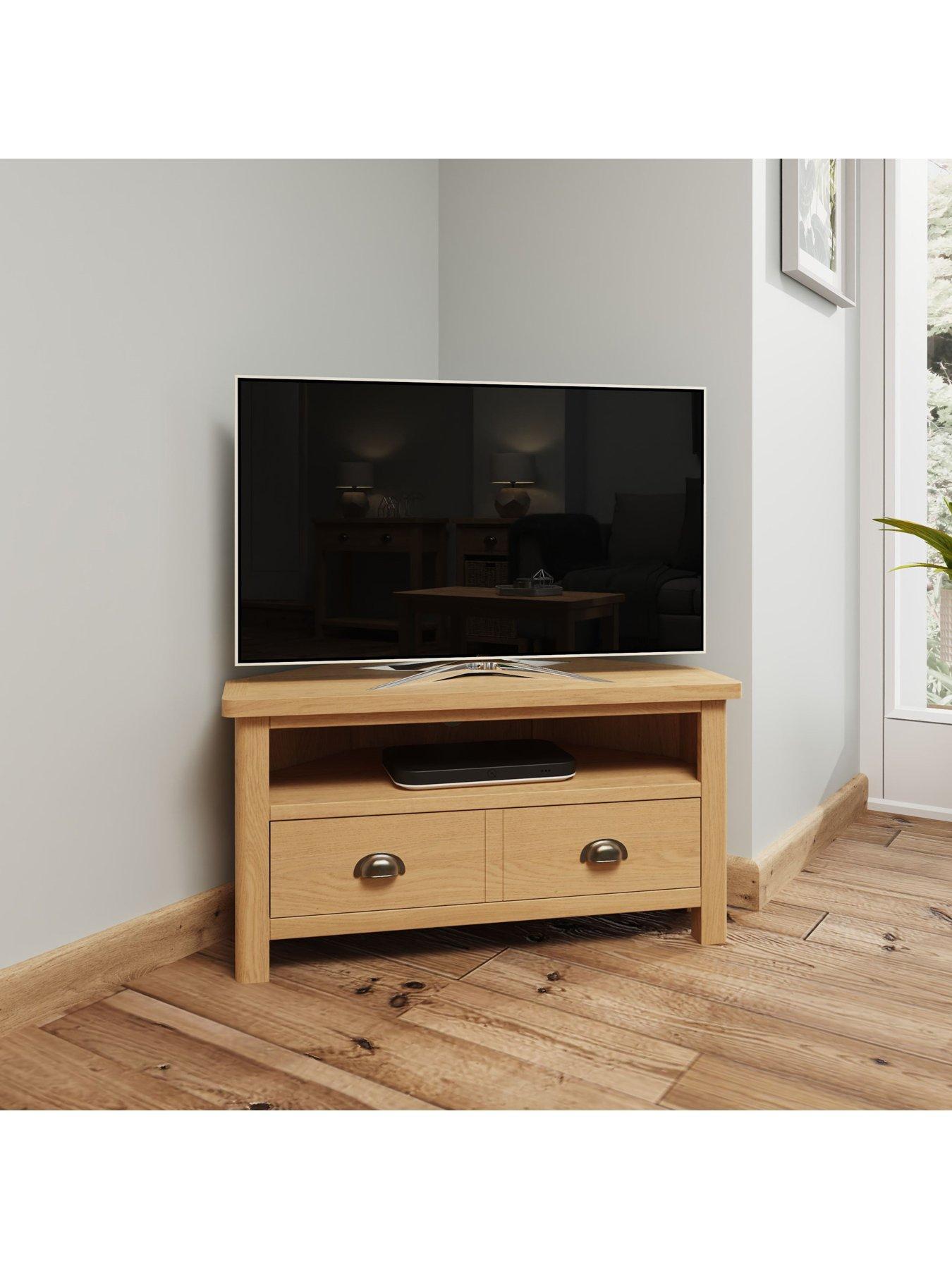 KInteriors Shelton Ready Assembled Solid Wood Corner TV Unit fits up to 42 inch TV very.co.uk