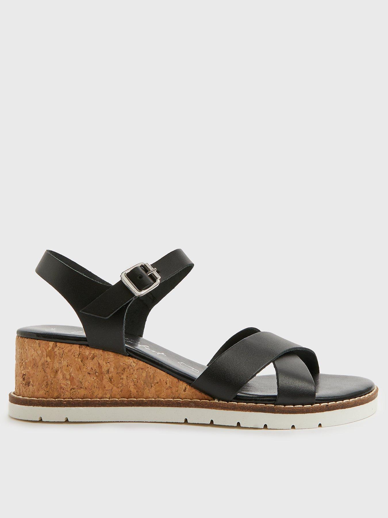 black leather slip on wedge sandals