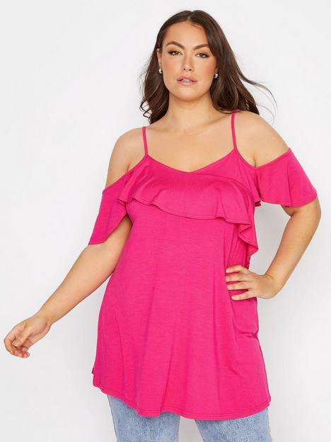 yours-frill-cold-shoulder-top-hot-pink