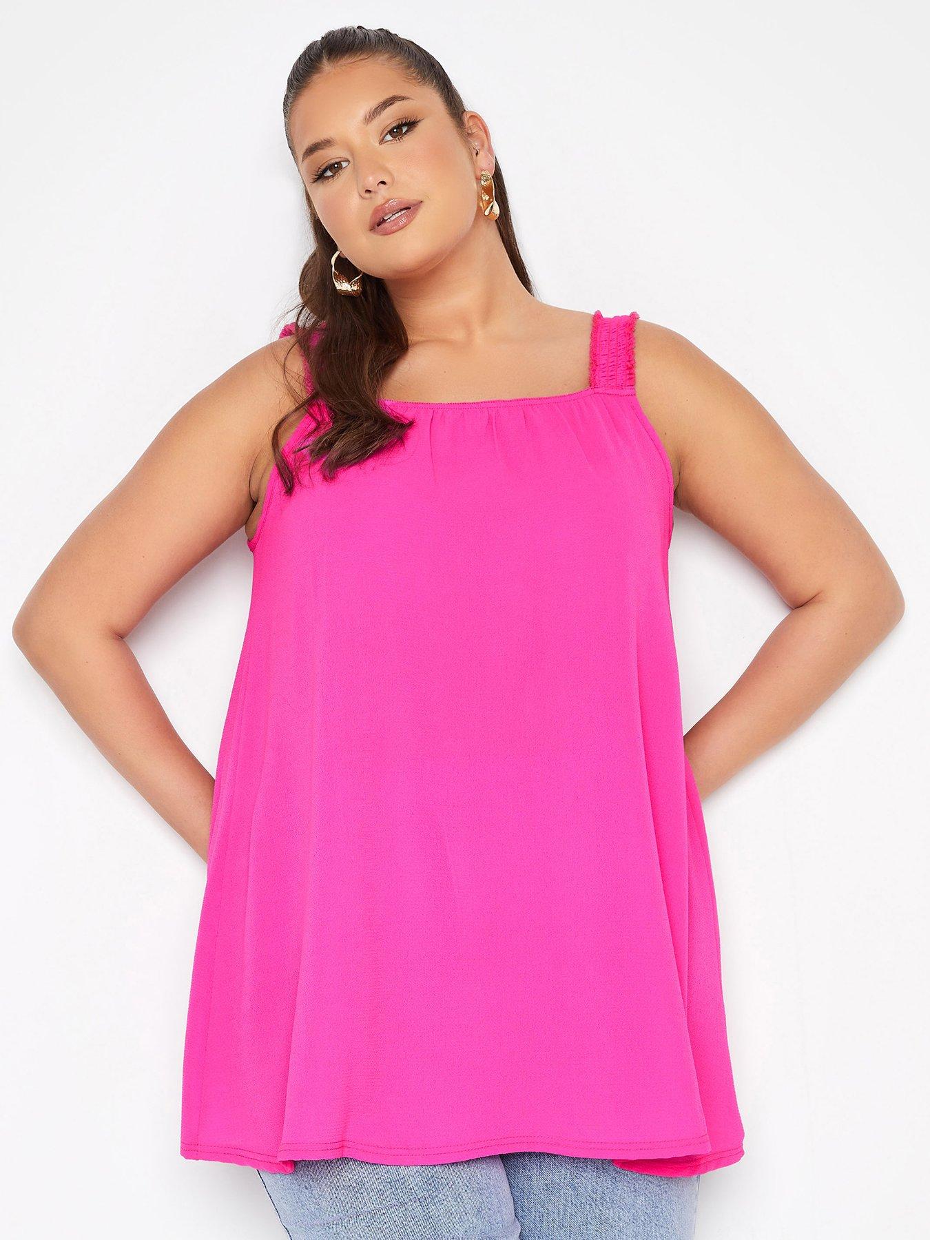 Yours Shirred Vest Top - Hot Pink 