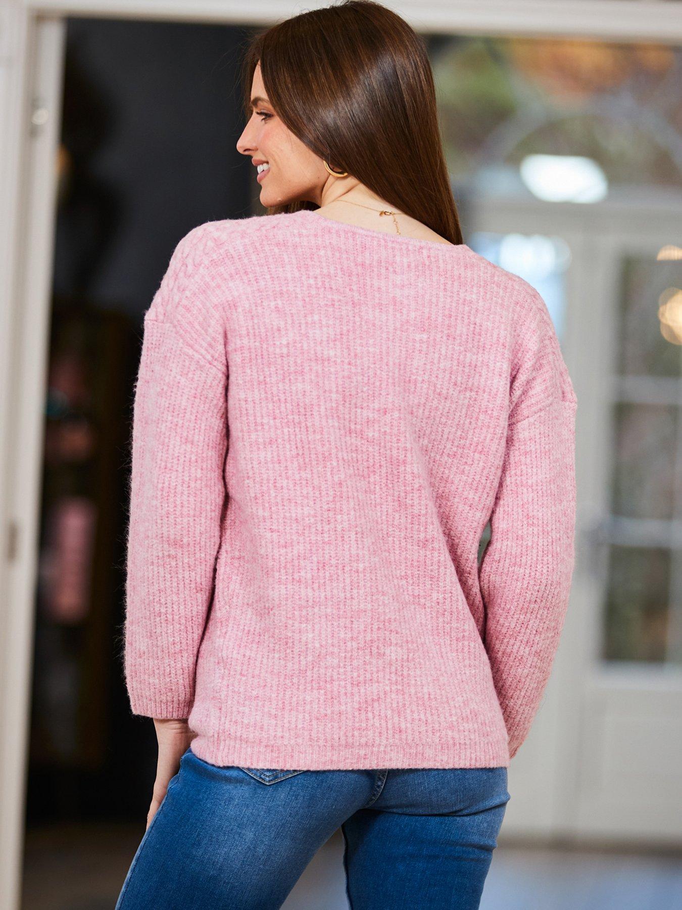 Sosandar Cable Shoulder VNeck Jumper Blush Pink very.co.uk