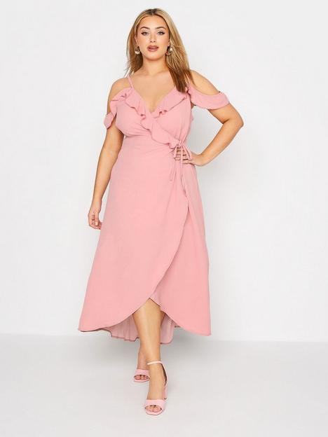 yours-ruffle-wrap-cold-shoulder-maxi-dress