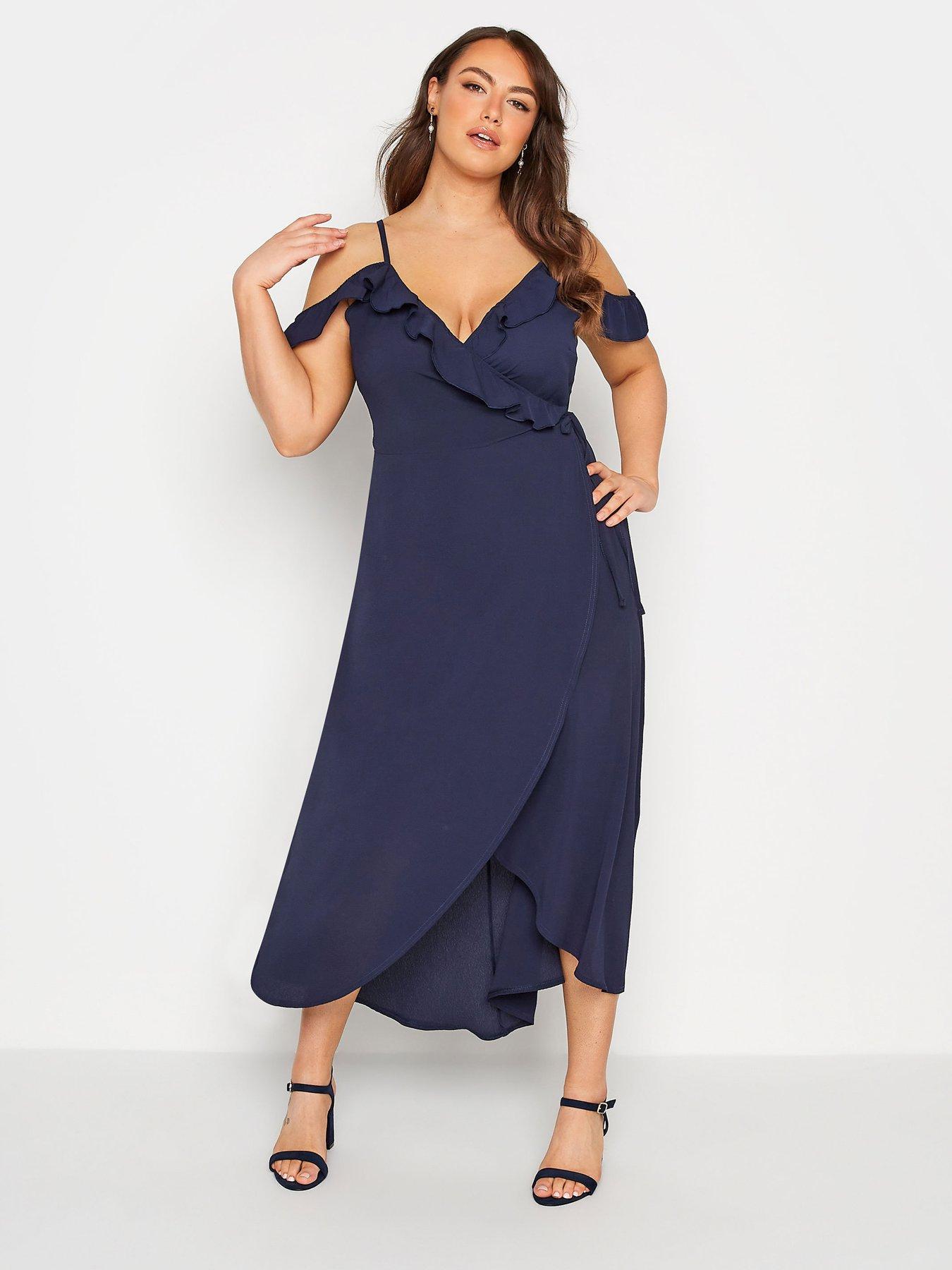 Navy cold store shoulder maxi dress