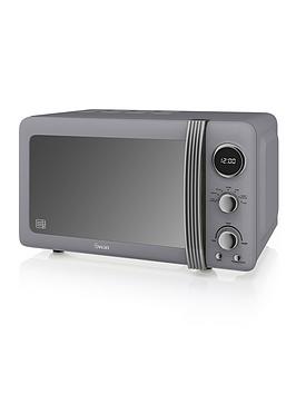 Swan Sm22030Lgrn Retro Led Digital Microwave With Glass Turntable, 5 Power Levels  Defrost Setting, 20L, 800W, Grey