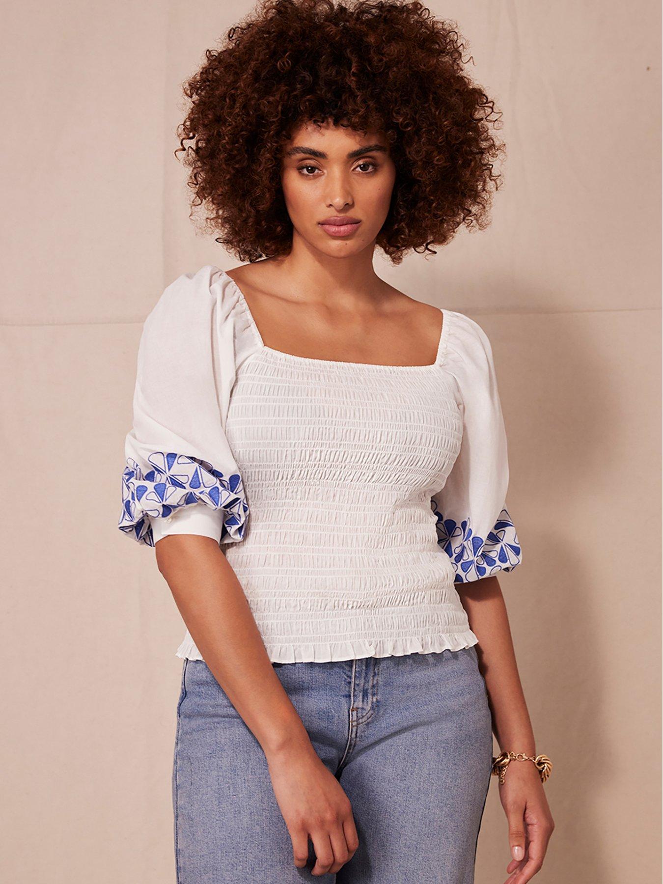 White Embroidered Cotton Top