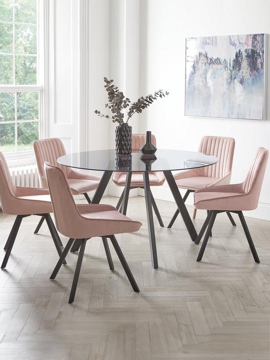 front image of very-home-triplo-130-cmnbspround-glass-topnbspdining-table-6-chairs-blackpink
