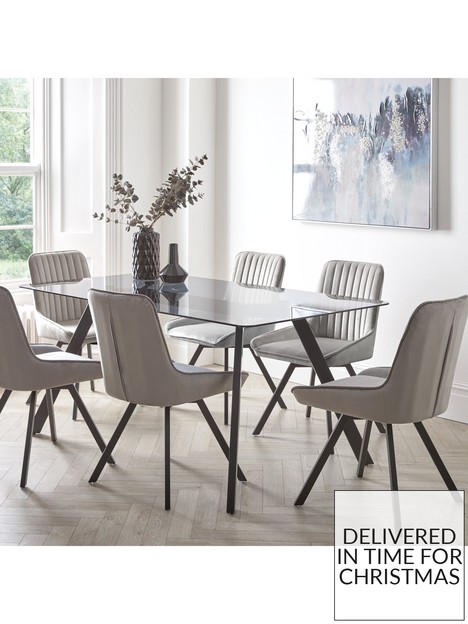 very-home-triplo-160-cm-glass-top-rectangular-dining-table-6-chairs-blackgrey