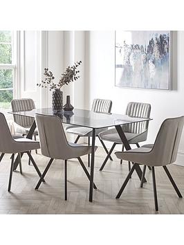 Product photograph of Very Home Triplo 160 Cm Glass Top Rectangular Dining Table 6 Chairs - Black Grey from very.co.uk