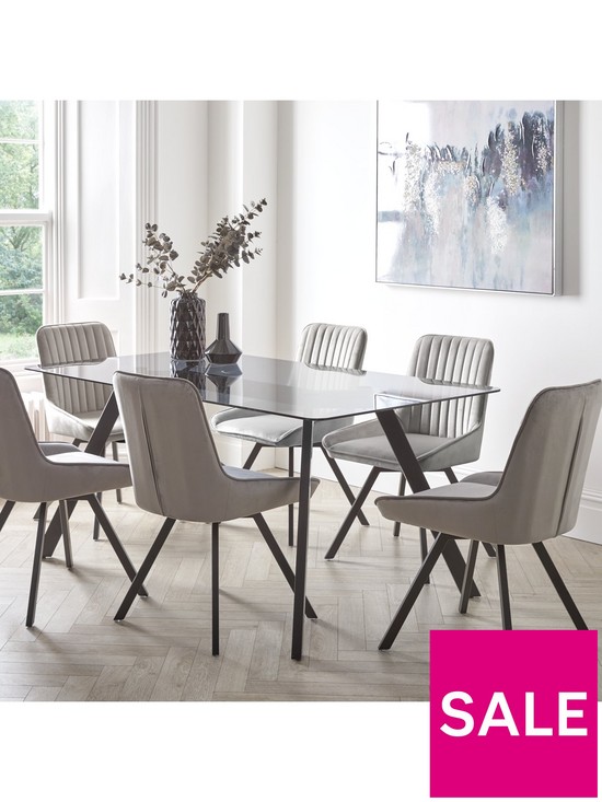 front image of very-home-triplo-160-cm-glass-top-rectangular-dining-table-6-chairs-blackgrey