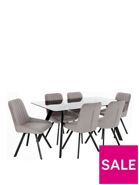 stillFront image of very-home-triplo-160-cm-glass-top-rectangular-dining-table-6-chairs-blackgrey