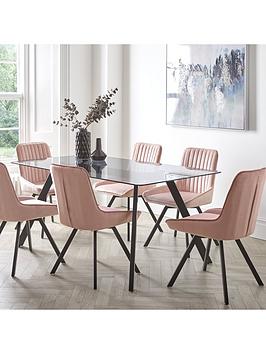 Product photograph of Very Home Triplo 160 Cm Glass Top Rectangular Dining Table 6 Chairs - Black Pink from very.co.uk