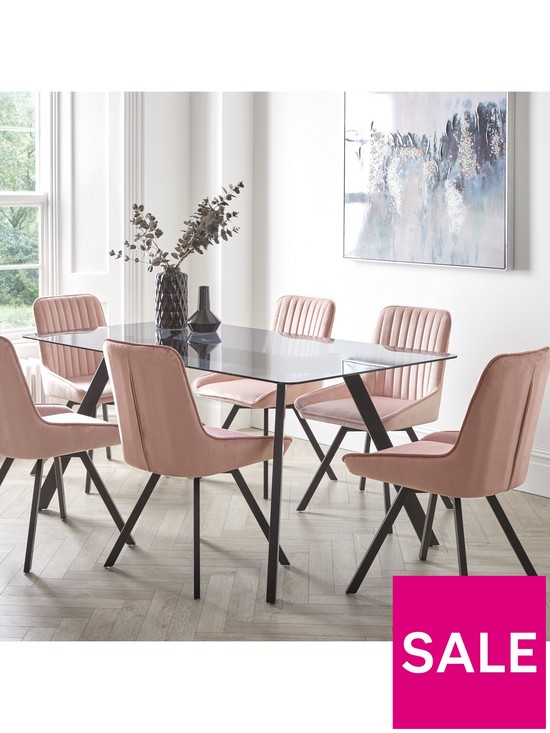 front image of very-home-triplo-160-cm-glass-topnbsprectangular-dining-table-6-chairs-blackpink