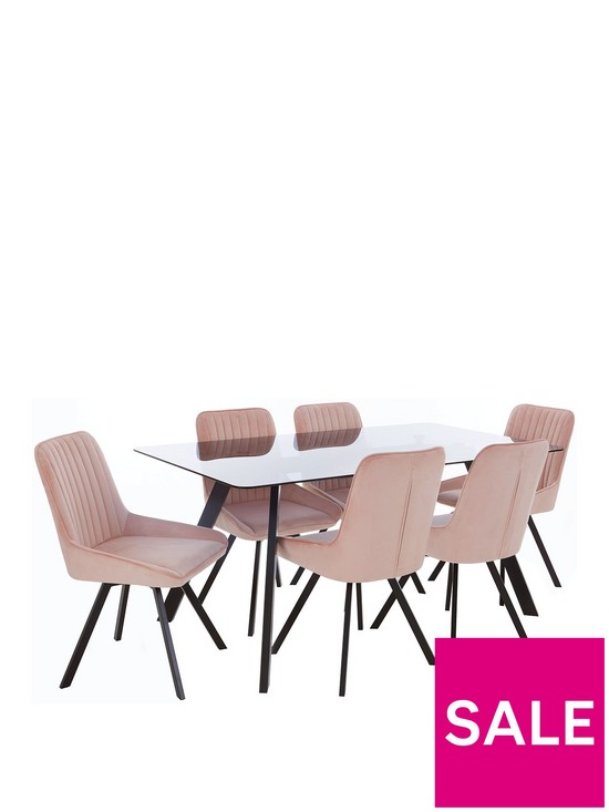 stillFront image of very-home-triplo-160-cm-glass-topnbsprectangular-dining-table-6-chairs-blackpink