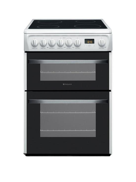 front image of hotpoint-dsc60p1-60cm-freestanding-electric-double-cooker-white