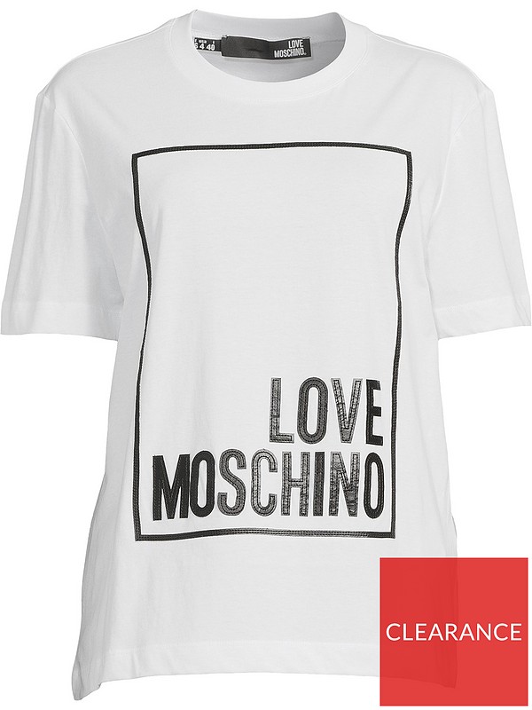 bacon Disco Exactly LOVE MOSCHINO Logo Box Classic Fit T-Shirt - White | very.co.uk