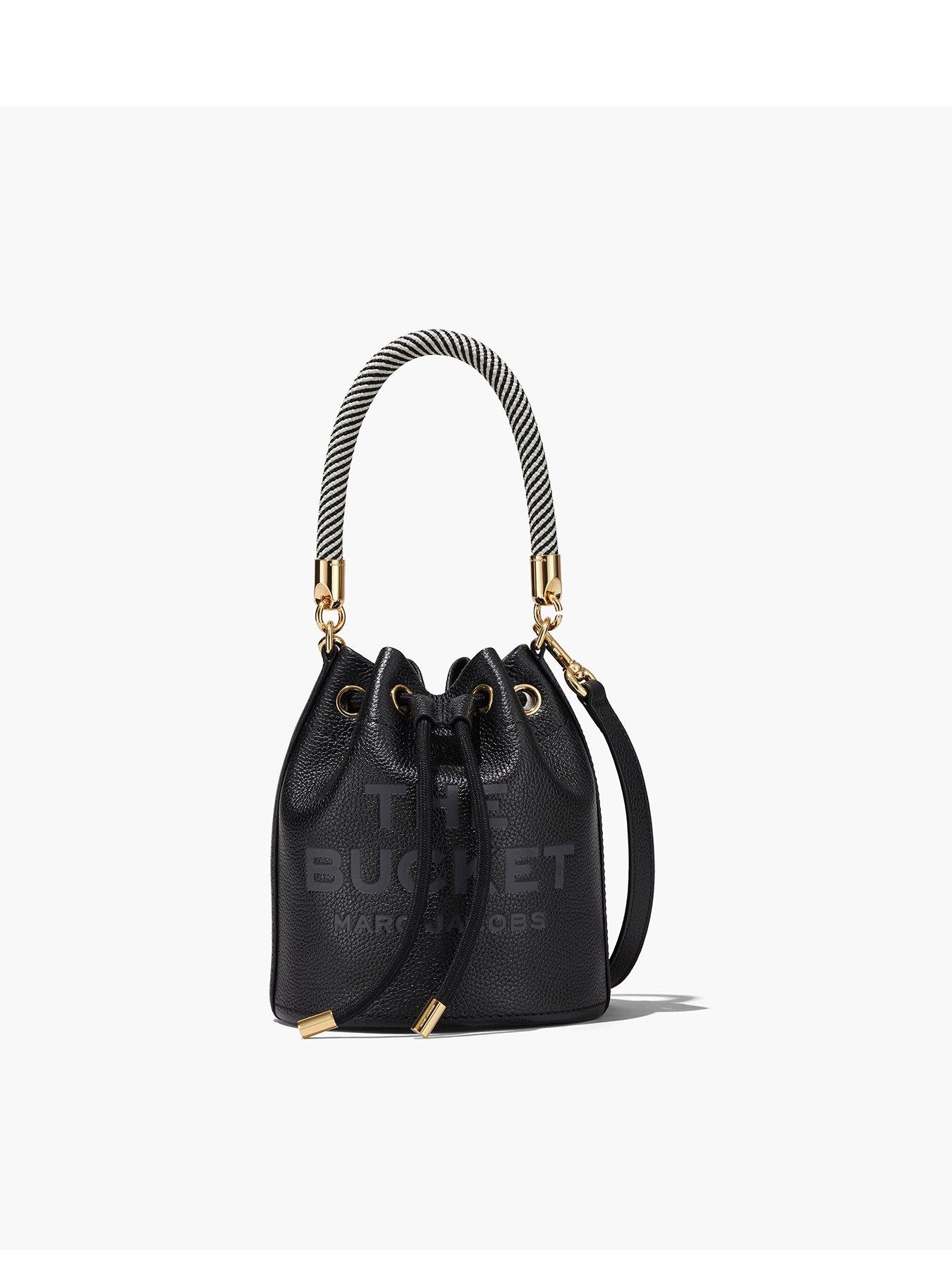 Black leather shop bucket bag uk