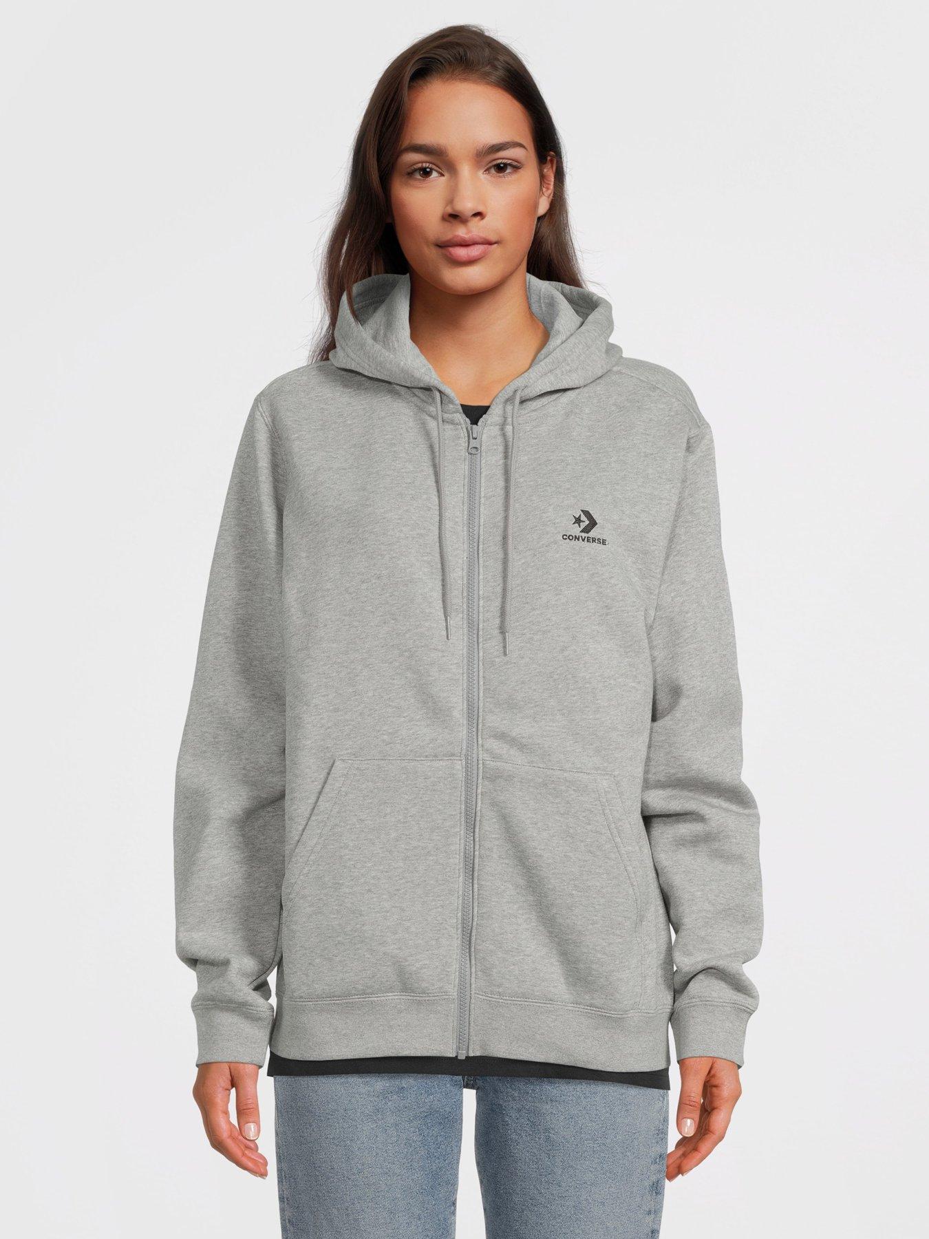 Converse Left Chest Star Chevron Embroidered Full Zip Hoodie - Grey |  very.co.uk