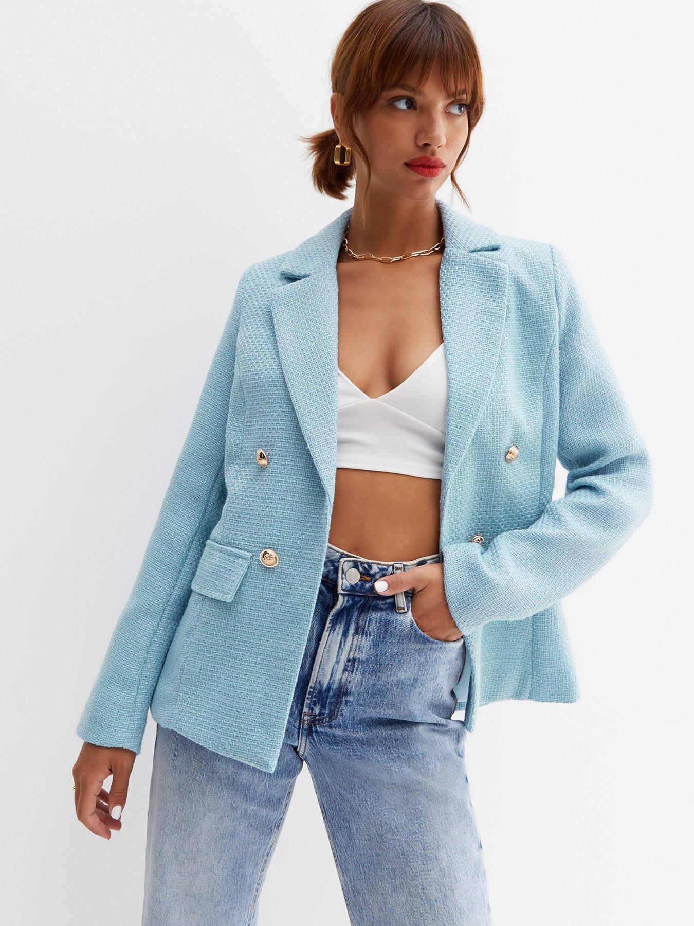 New Look Bouclé Utility Blazer Pale Blue very.co.uk