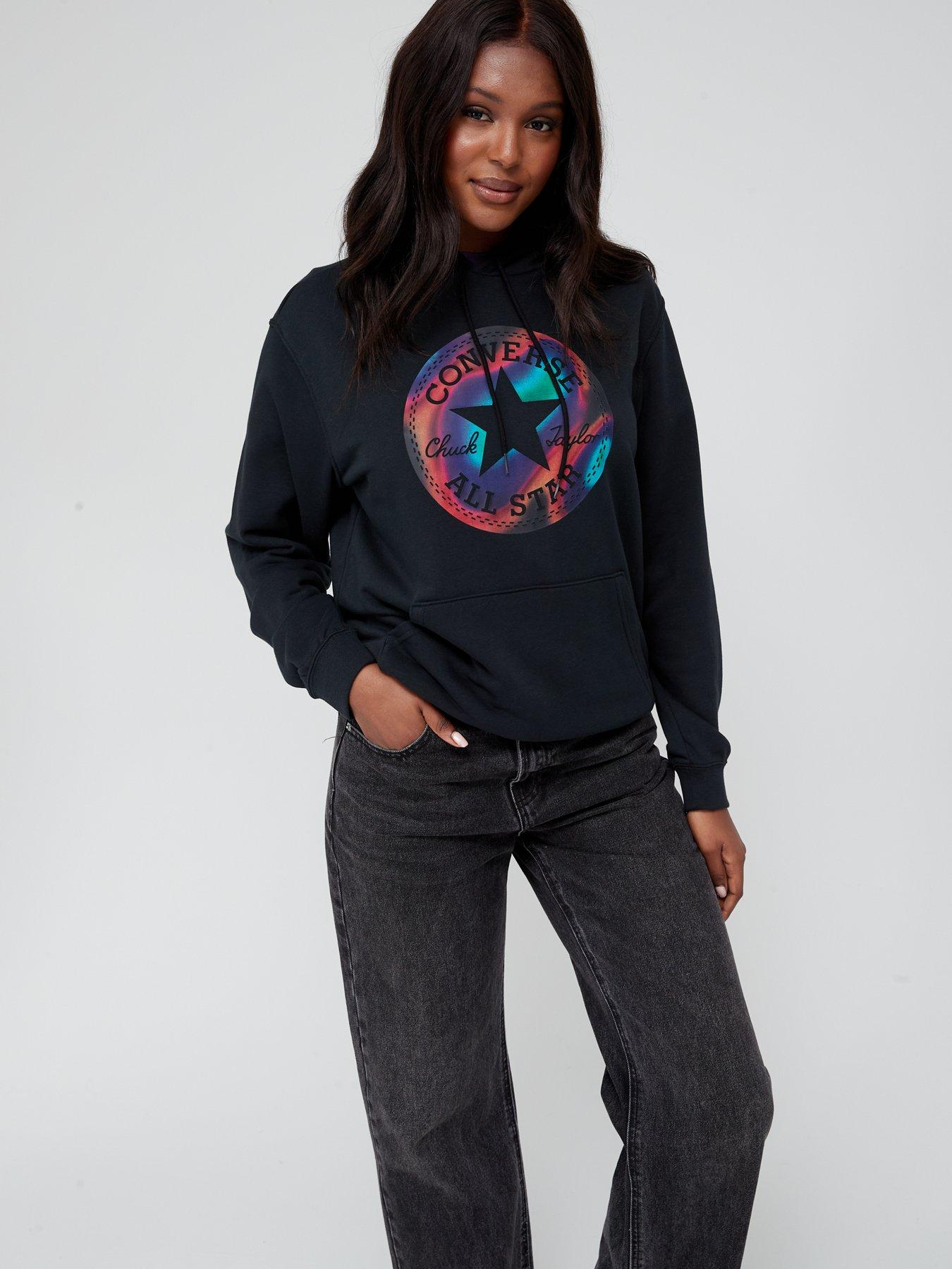 Converse Centre Front Chuck Patch Fill Print Pullover Hoodie - Black