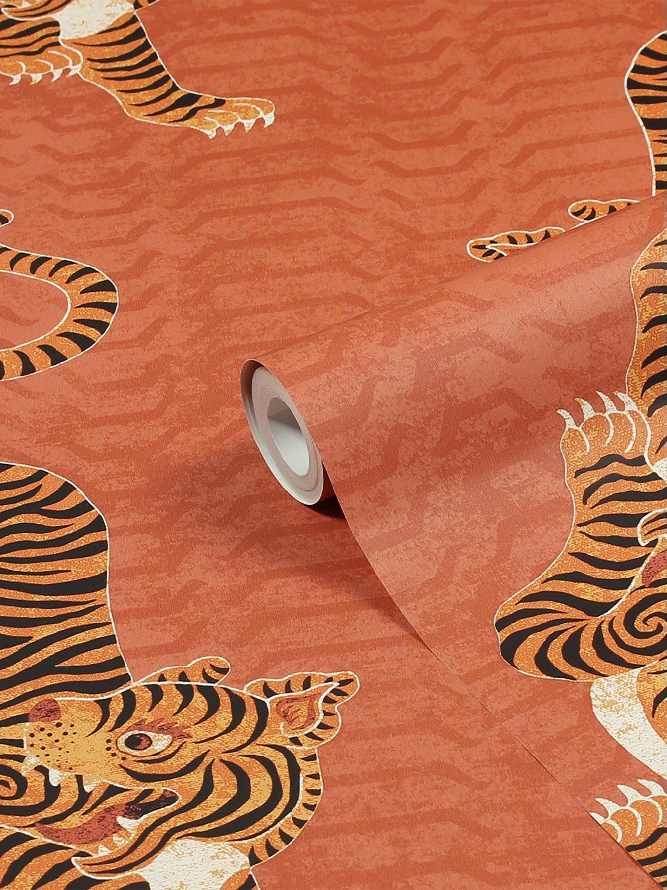 Product photograph of Furn Tibetan Tiger Animal Printed Wallpaper from very.co.uk