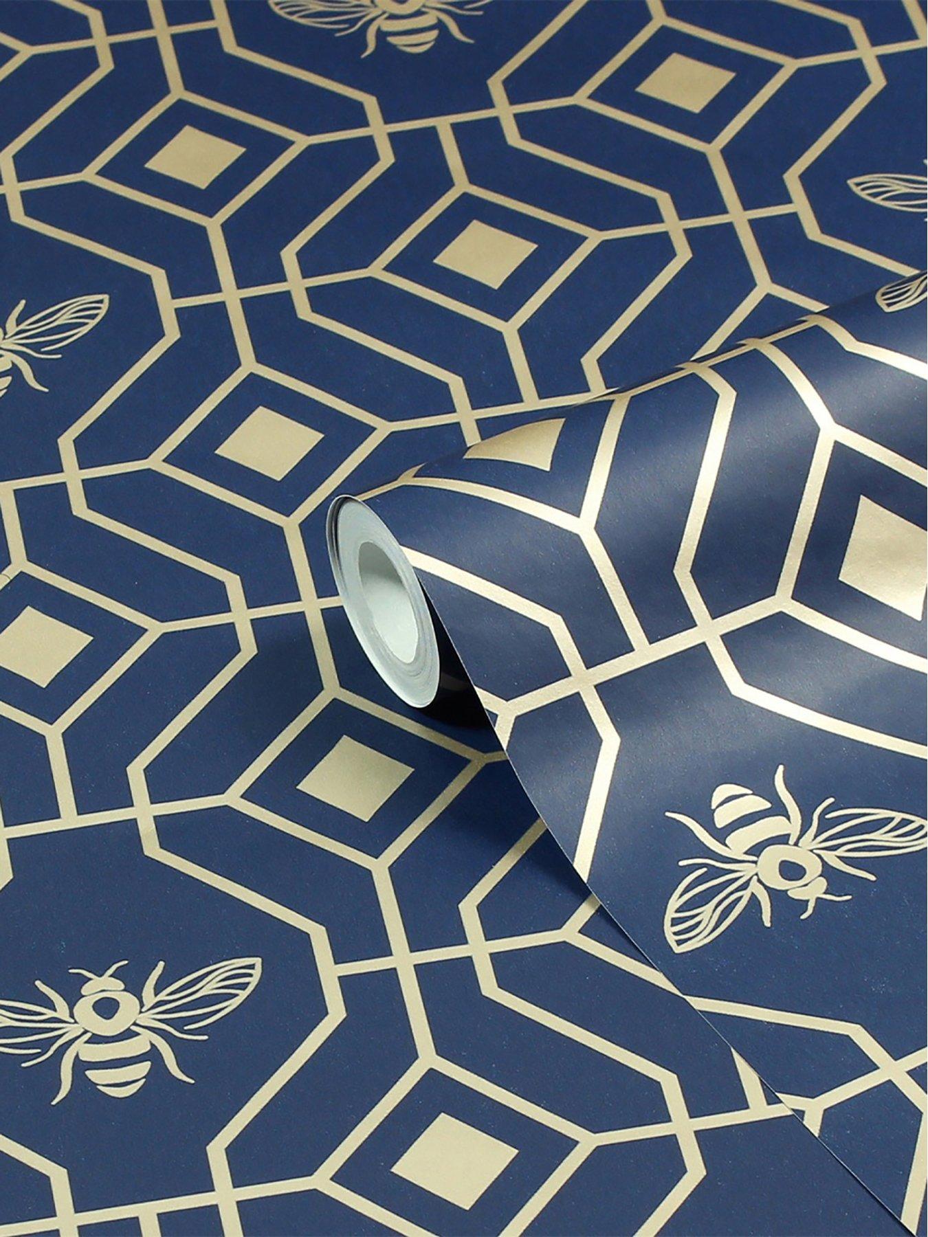 Product photograph of Furn Bee Deco Geometric Foil Printed Wallpaper from very.co.uk