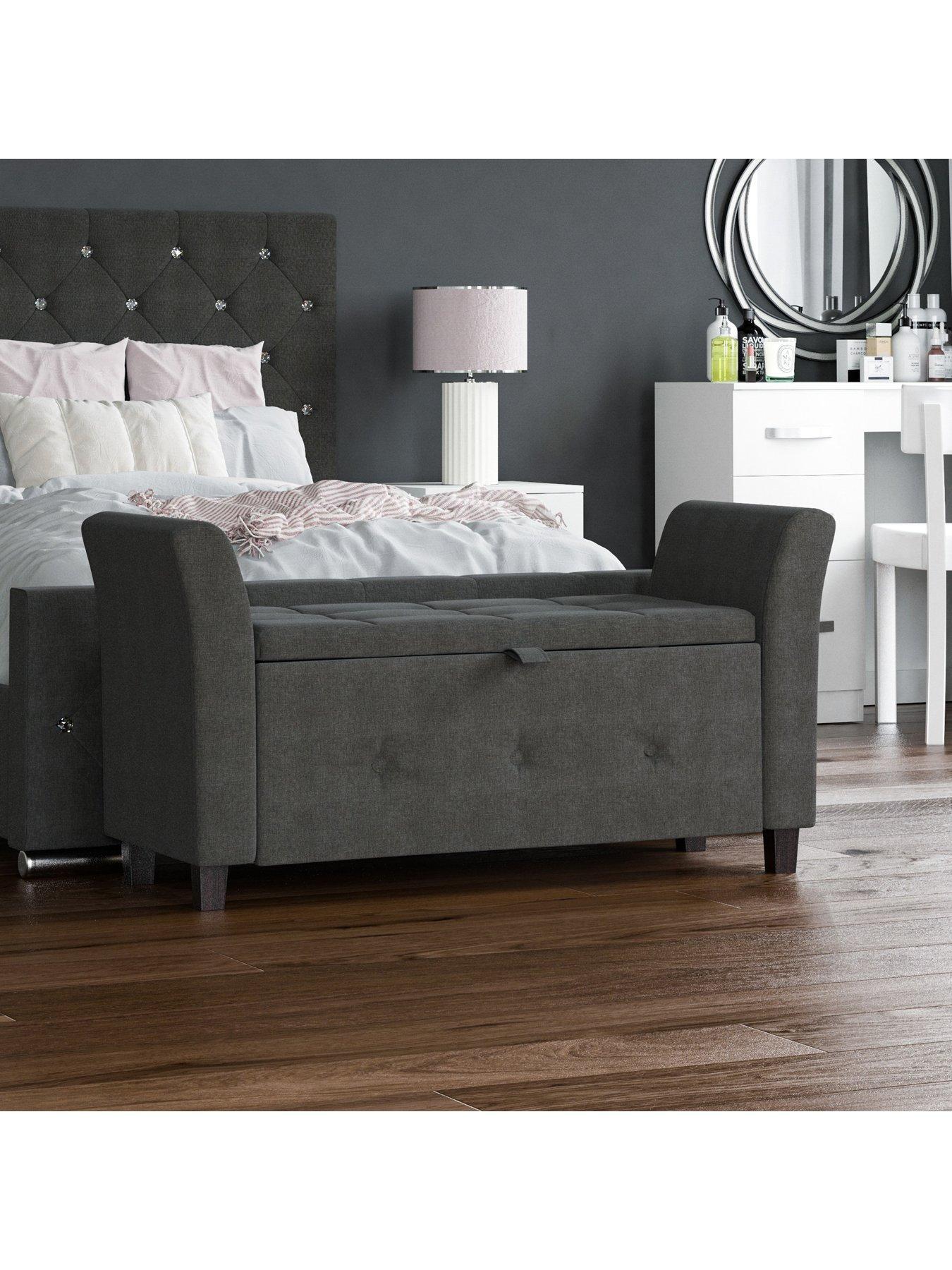 Seville Fabric Storage Ottoman Dark Grey