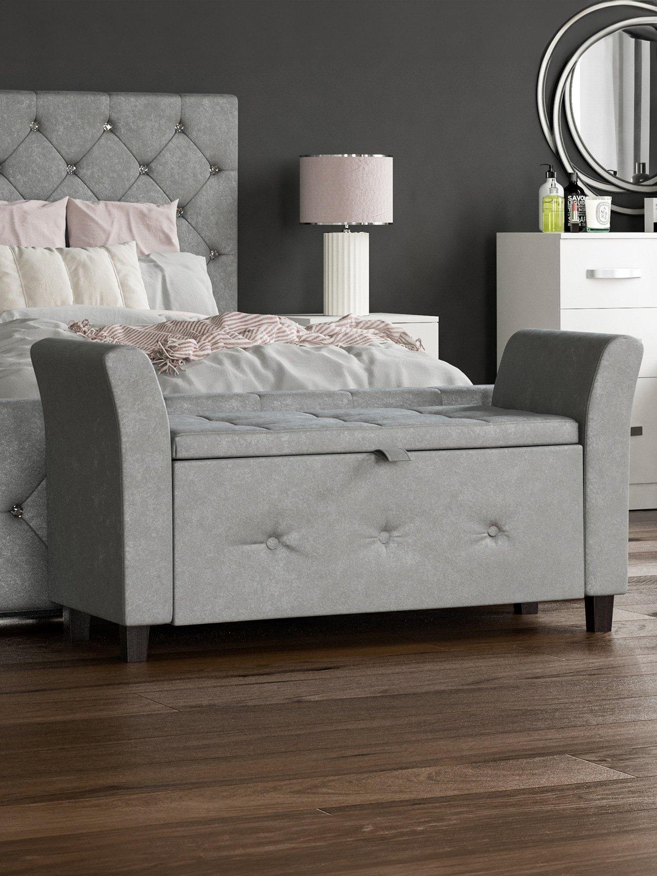 undefined Seville Velvet Storage Ottoman - Light Grey