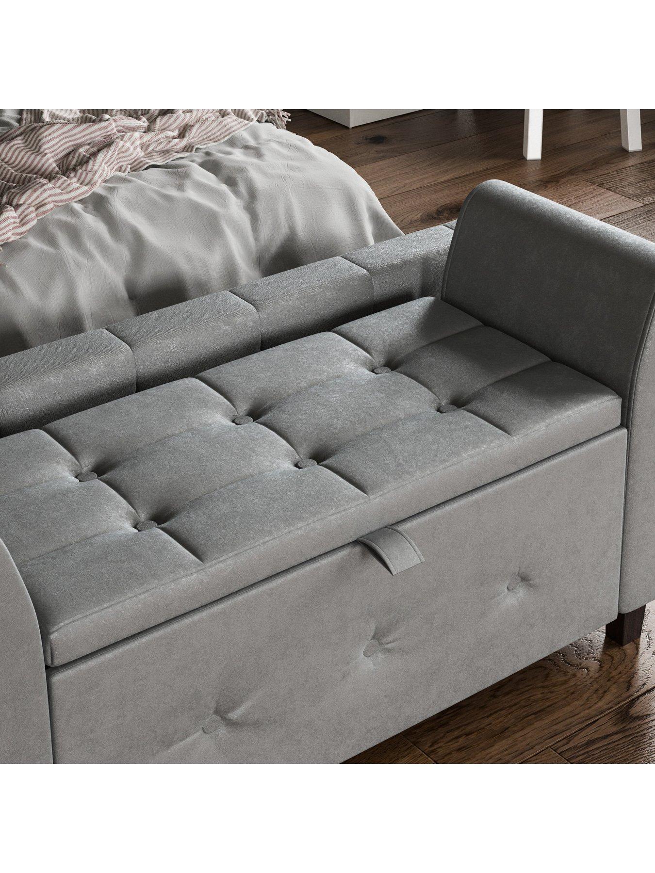 Vida Designs Ottomane Mit Stauraum – Dunkelgraues Leinen, 120x60x45 Cm, Klappdeckel