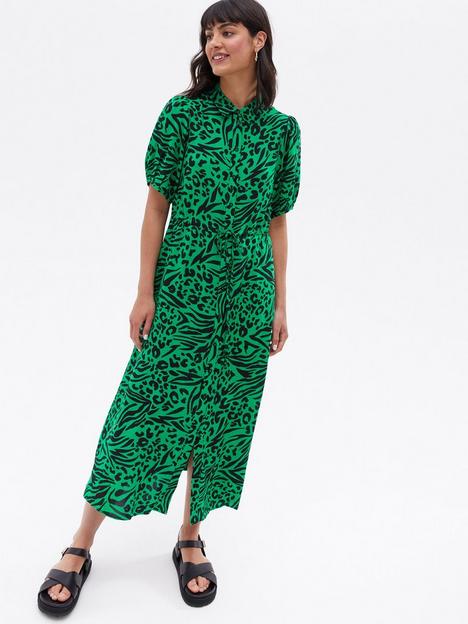 new-look-mixed-animal-print-midi-shirt-dress-greennbsp