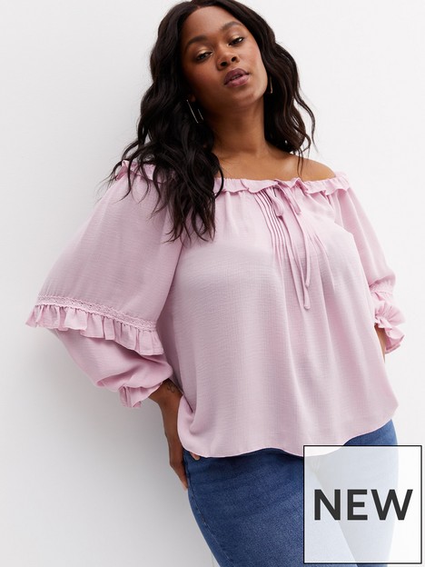 new-look-curves-pink-frill-tie-front-bardot-blouse