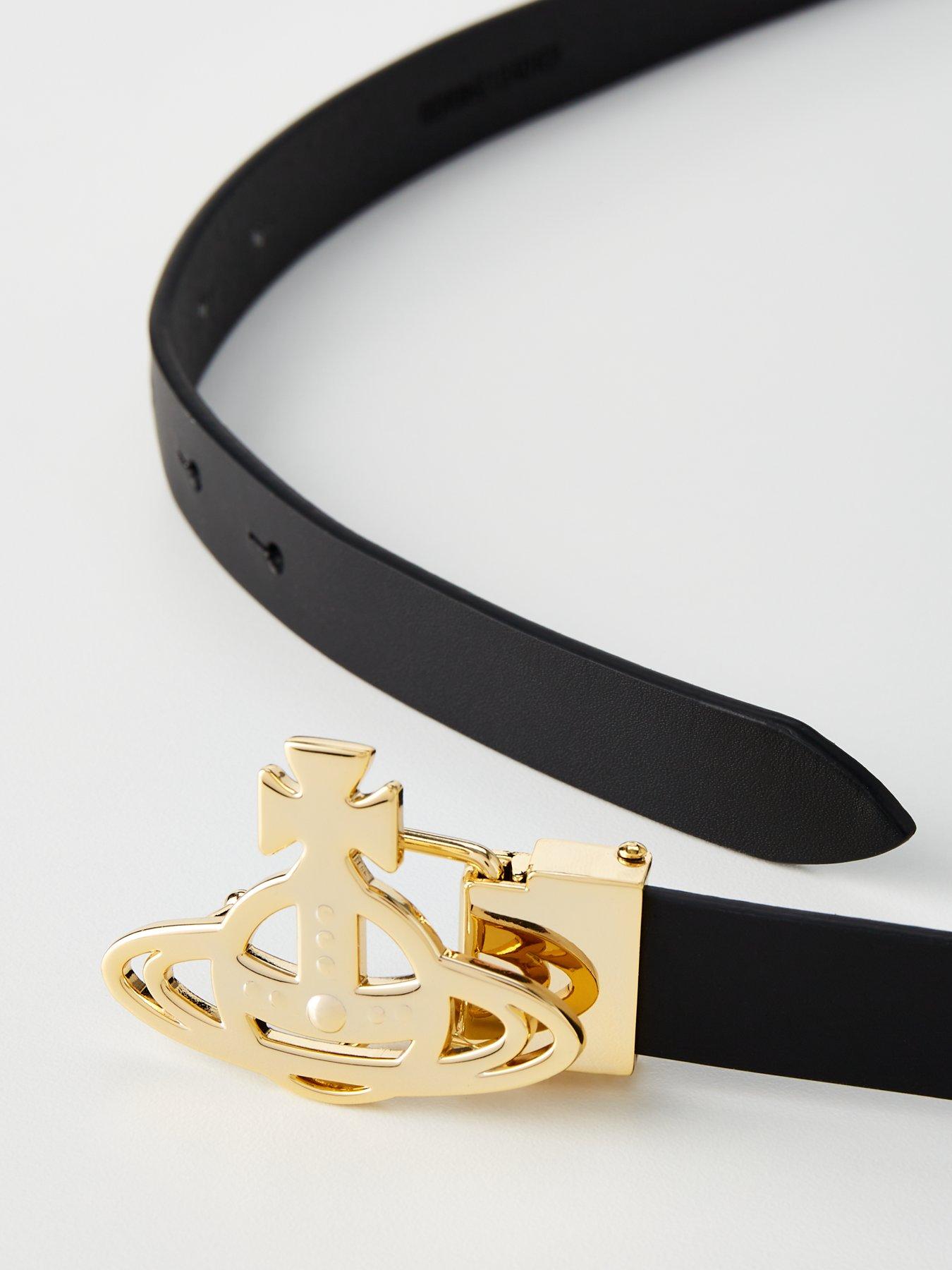 Small Line Orb Buckle Belt - Black/Gold