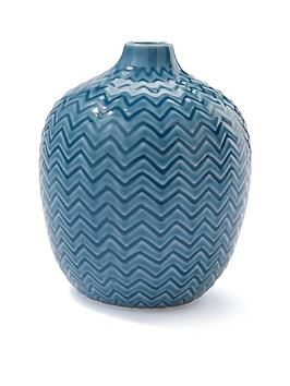 Product photograph of Zig Zag Ceramic Vase - Blue from very.co.uk
