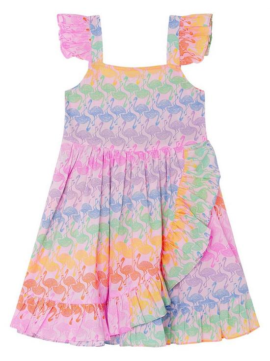front image of monsoon-girls-sew-printed-flamingo-stripe-frill-front-dress-pink