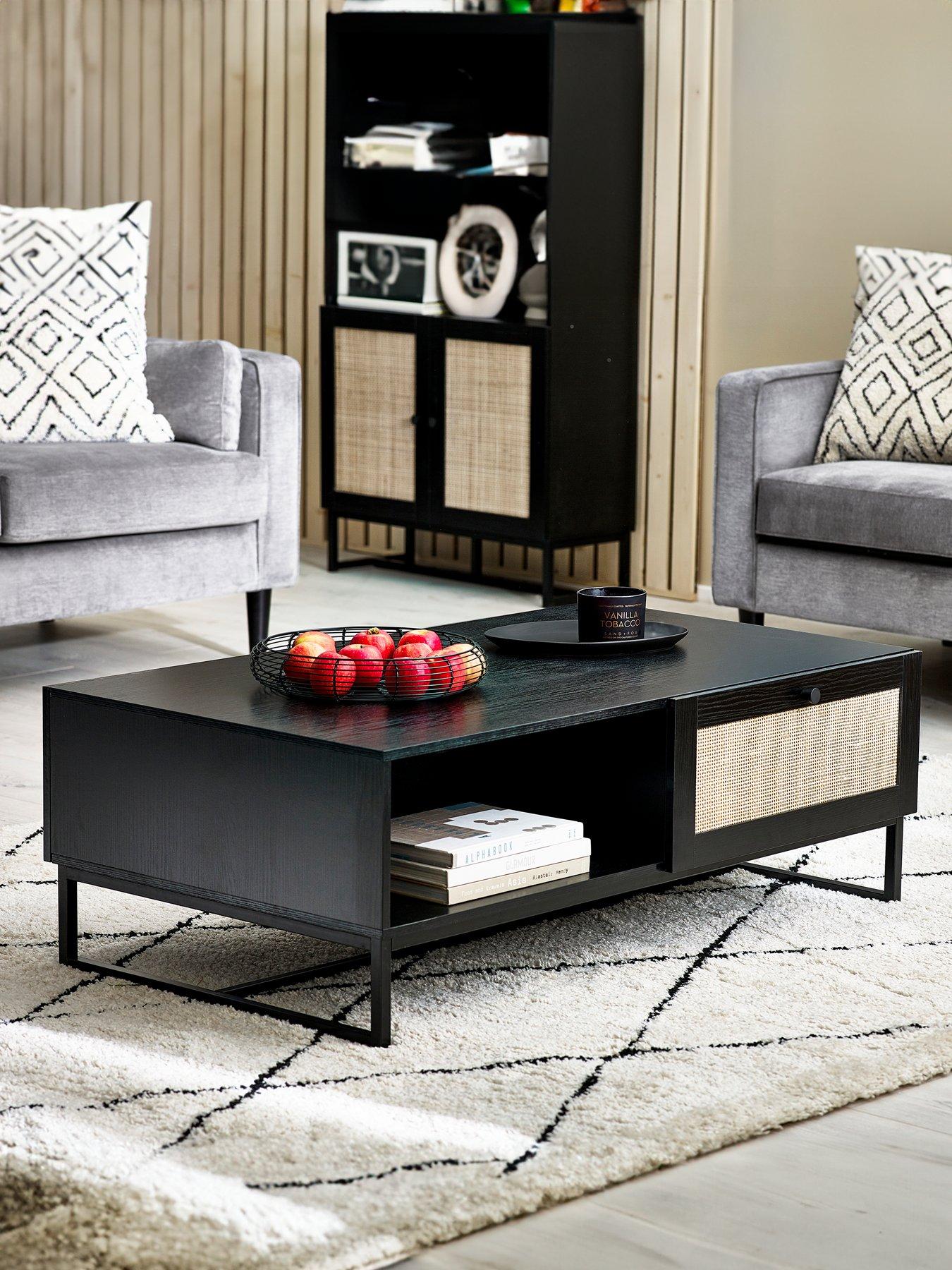 Walnut effect light gray store coffee table