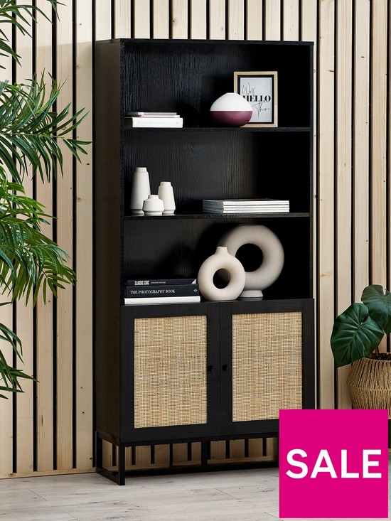 front image of julian-bowen-padstow-tall-storage-bookcase-black