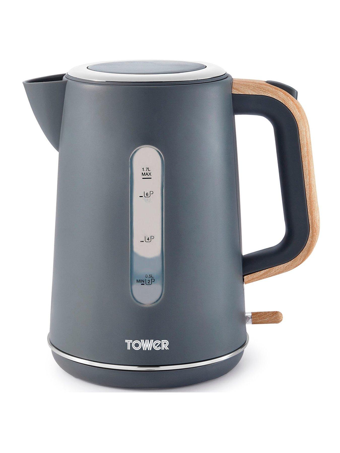 Product photograph of Tower Scandi 3kw 1 7l Kettle Grey Light Wood from very.co.uk