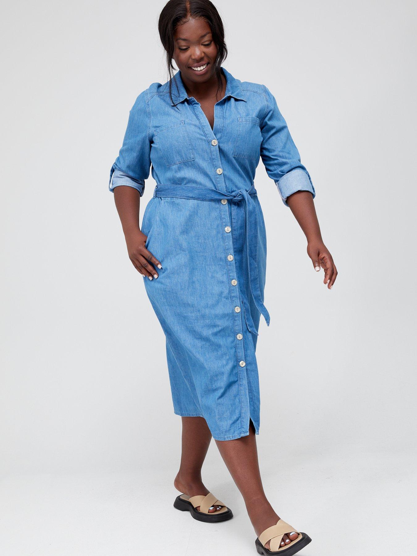 Long denim clearance shirtdress