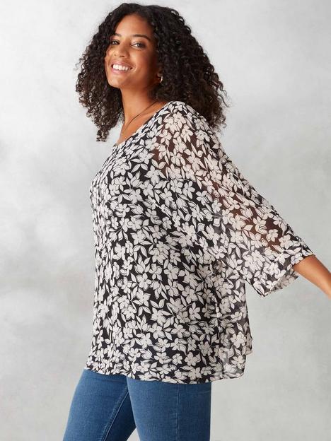 live-unlimited-black-and-ivory-floral-chiffon-overlay-top
